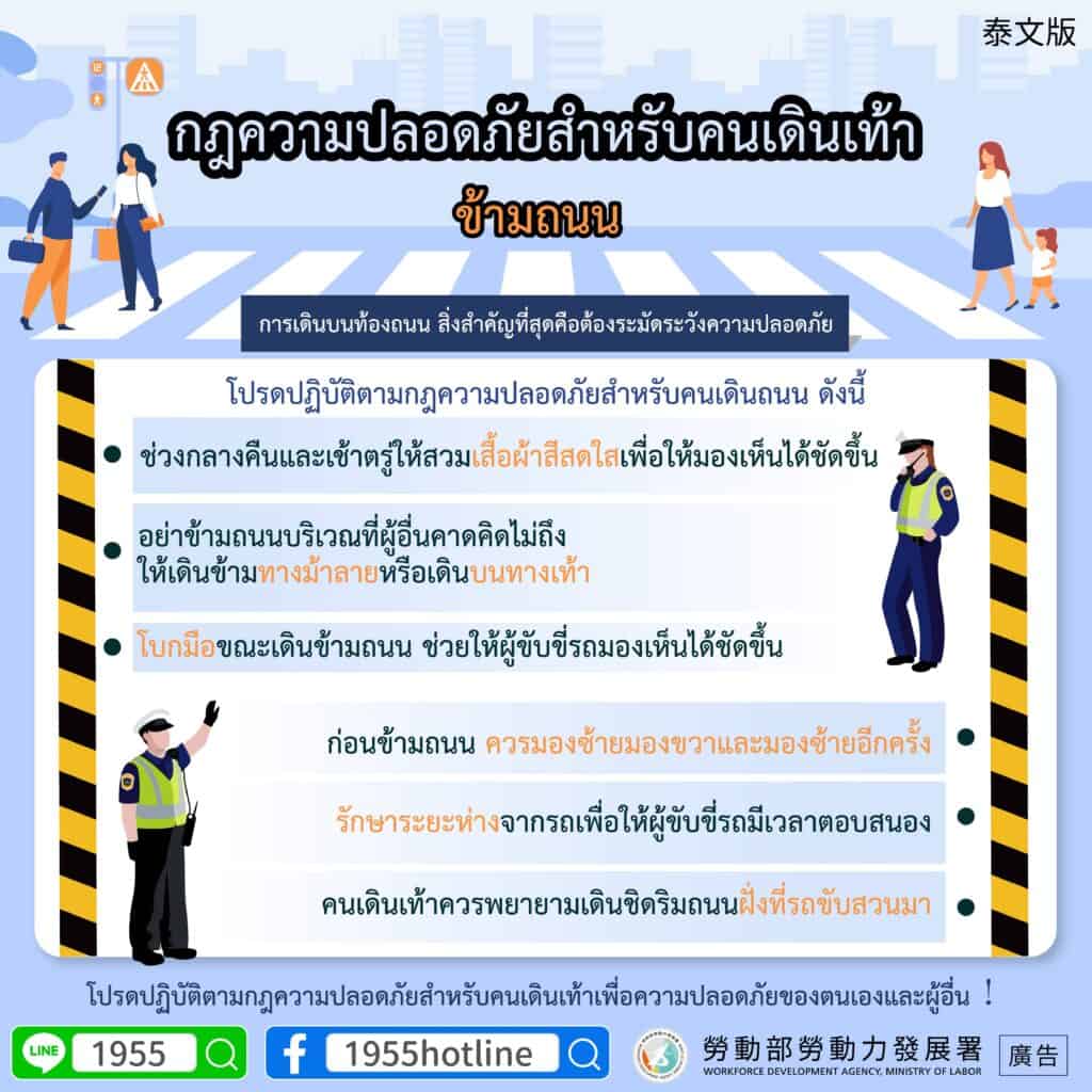 移工宣導｜行人安全守則 過馬路-多國語示意圖