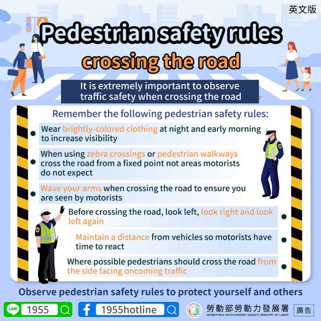 移工宣導｜行人安全守則 過馬路-多國語示意圖