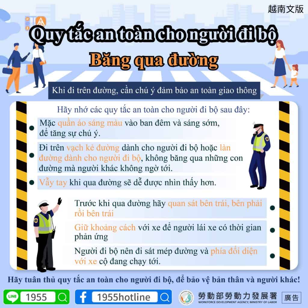 移工宣導｜行人安全守則 過馬路-多國語示意圖