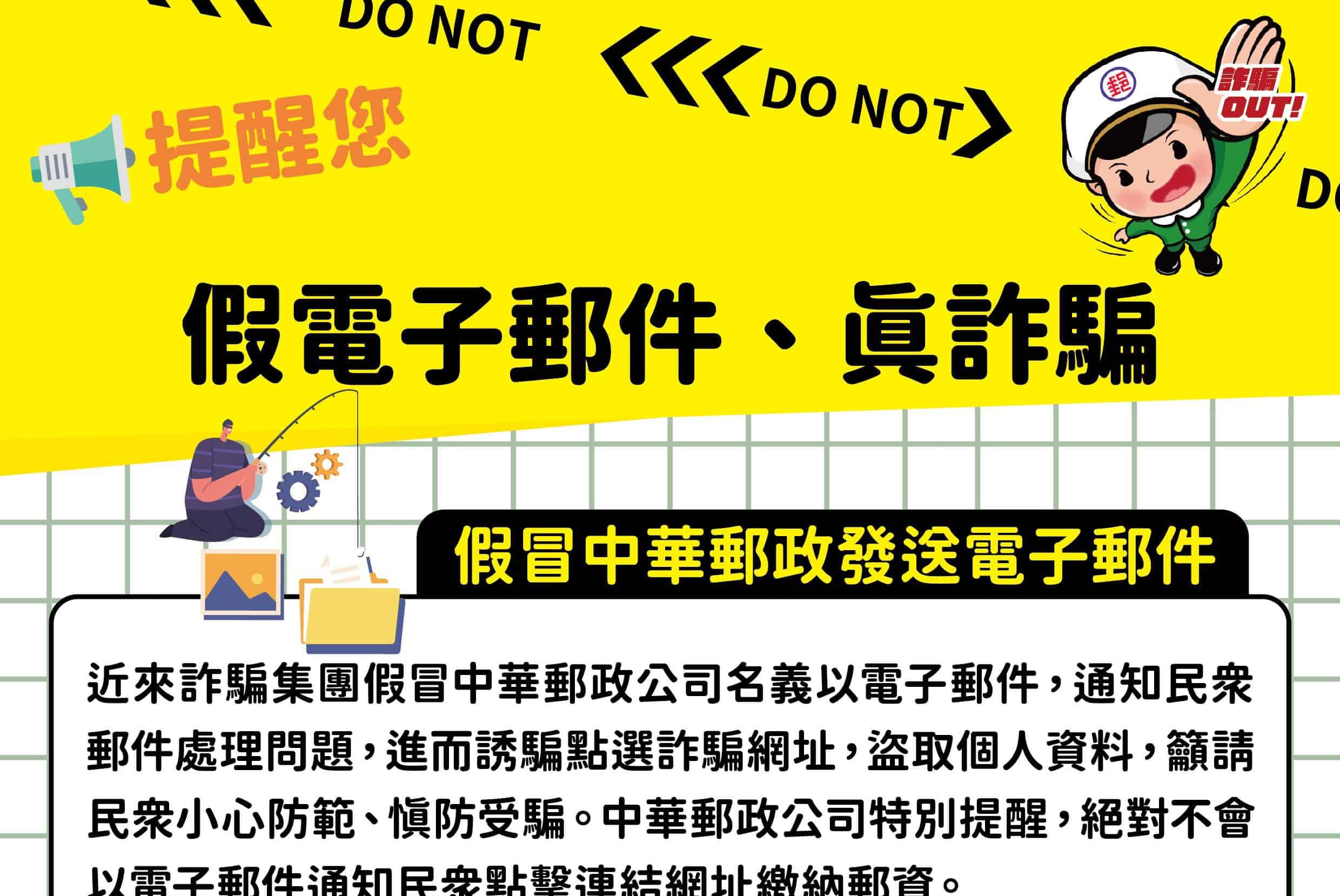 移工宣導｜反詐騙-假冒中華郵政發送電子郵件-多國語示意圖