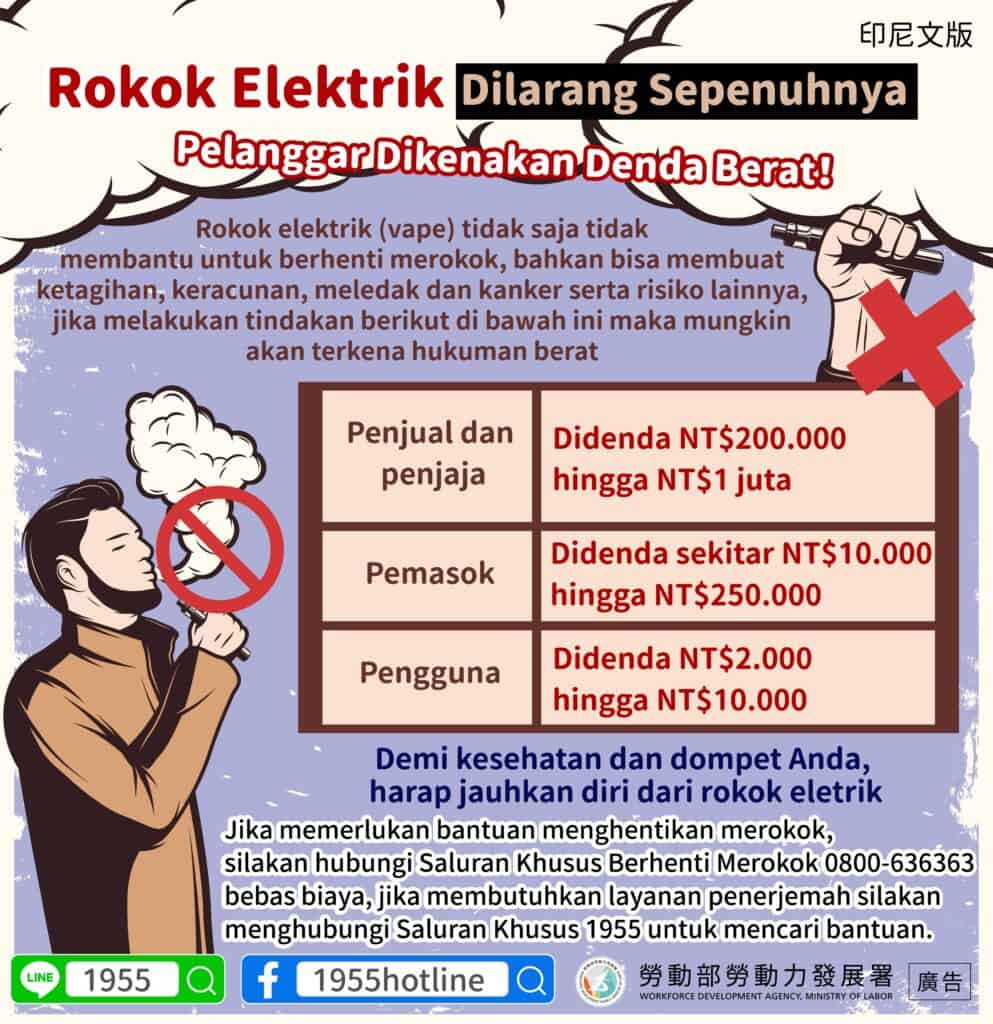 移工宣導｜電子煙全面禁止-多國語示意圖