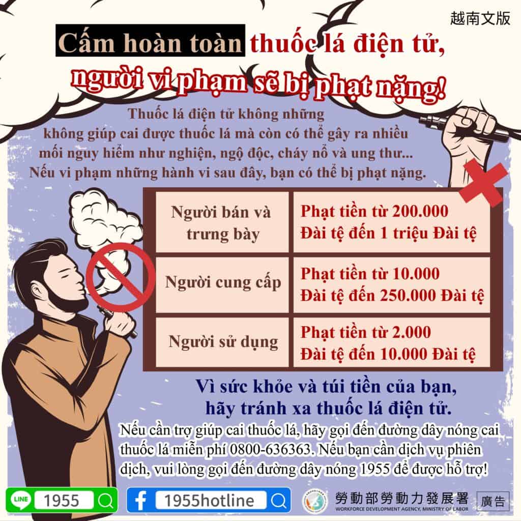 移工宣導｜電子煙全面禁止-多國語示意圖