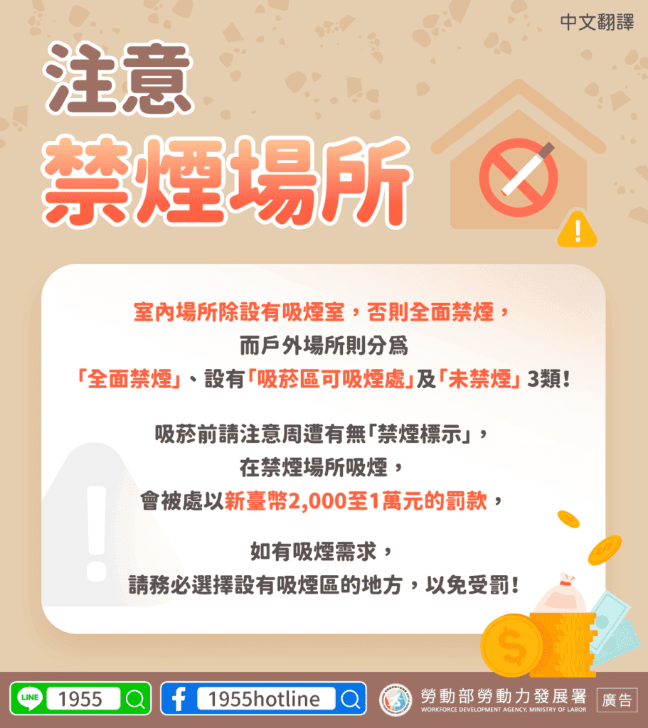 移工宣導｜注意禁煙場所-多國語示意圖