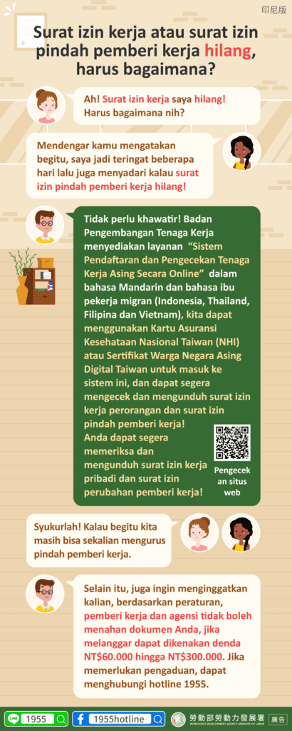 外籍移工｜聘僱許可或轉換雇主許可遺失了怎麼辦？-多國語示意圖