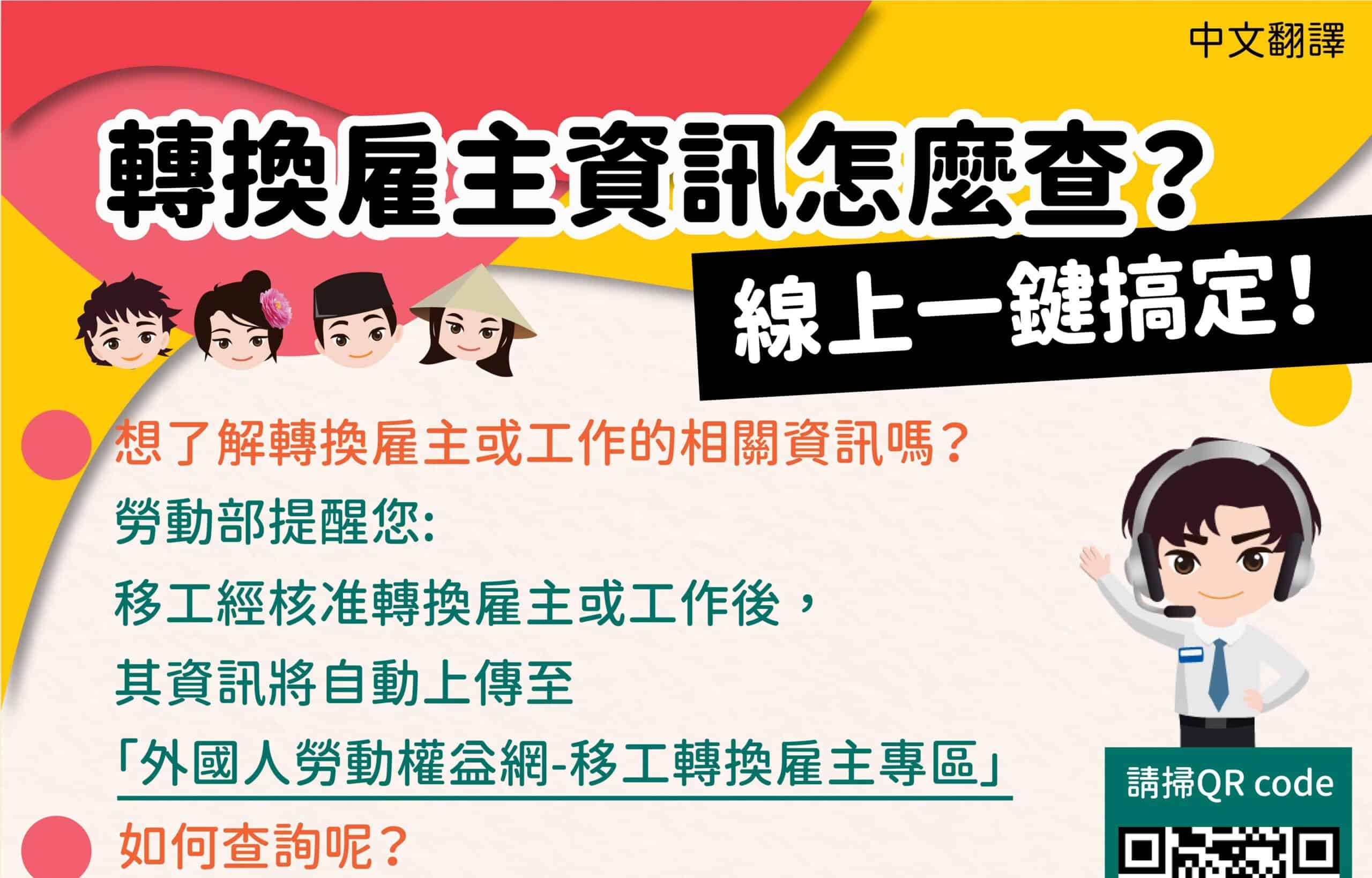 移工宣導｜轉換雇主資訊怎麼查 線上一鍵搞定!-多國語示意圖
