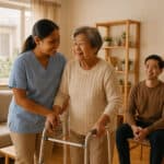 外勞照顧老人家庭溫馨場景, 21世紀全球外勞集團專業服務.