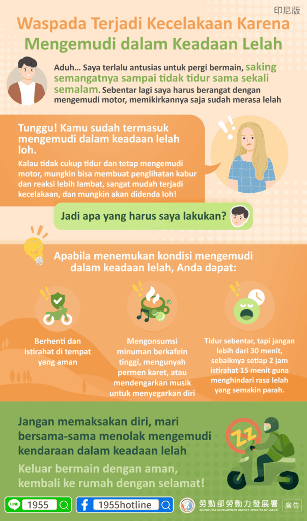 移工宣導｜當心疲勞駕駛發生事故-(交通)-多國語示意圖