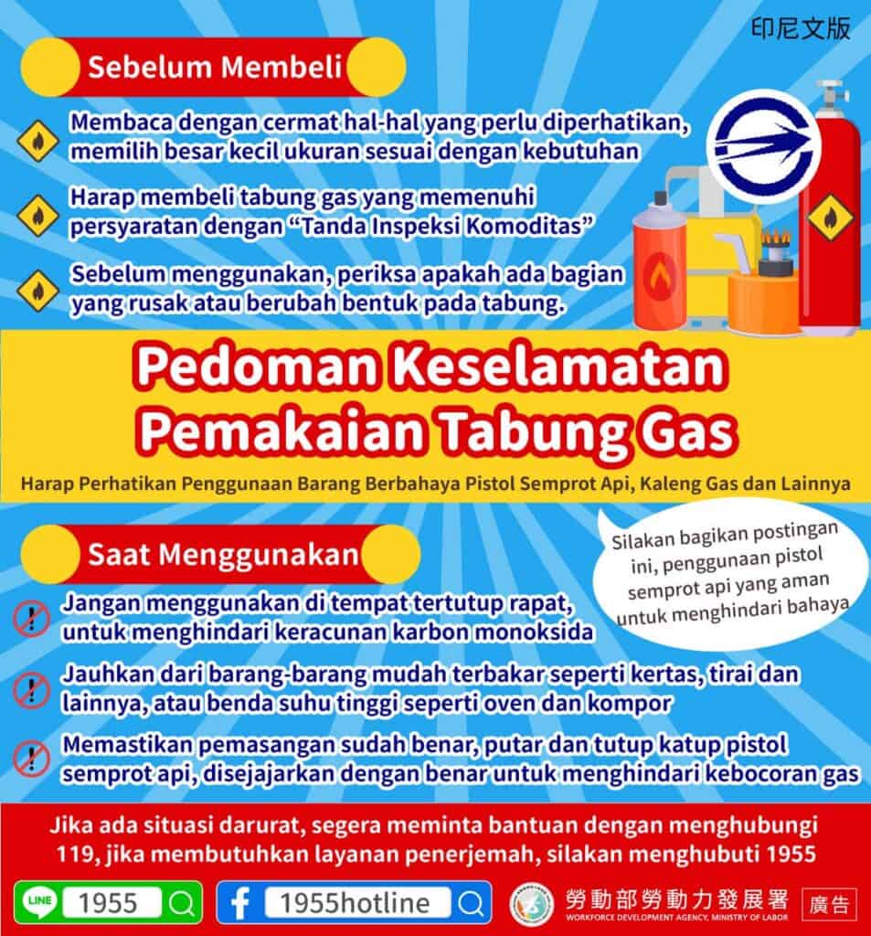 移工宣導｜瓦斯罐使用安全守則(生活)-多國語言示意圖