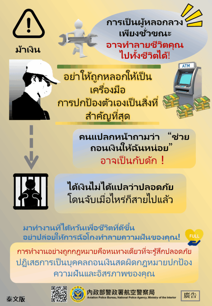 移工宣導｜當車手一時 害一生!多國語示意圖