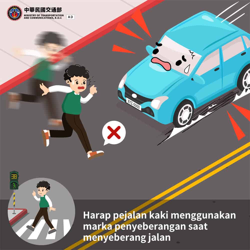 移工宣導｜穿越道路 請走行人穿越道-多國語示意圖