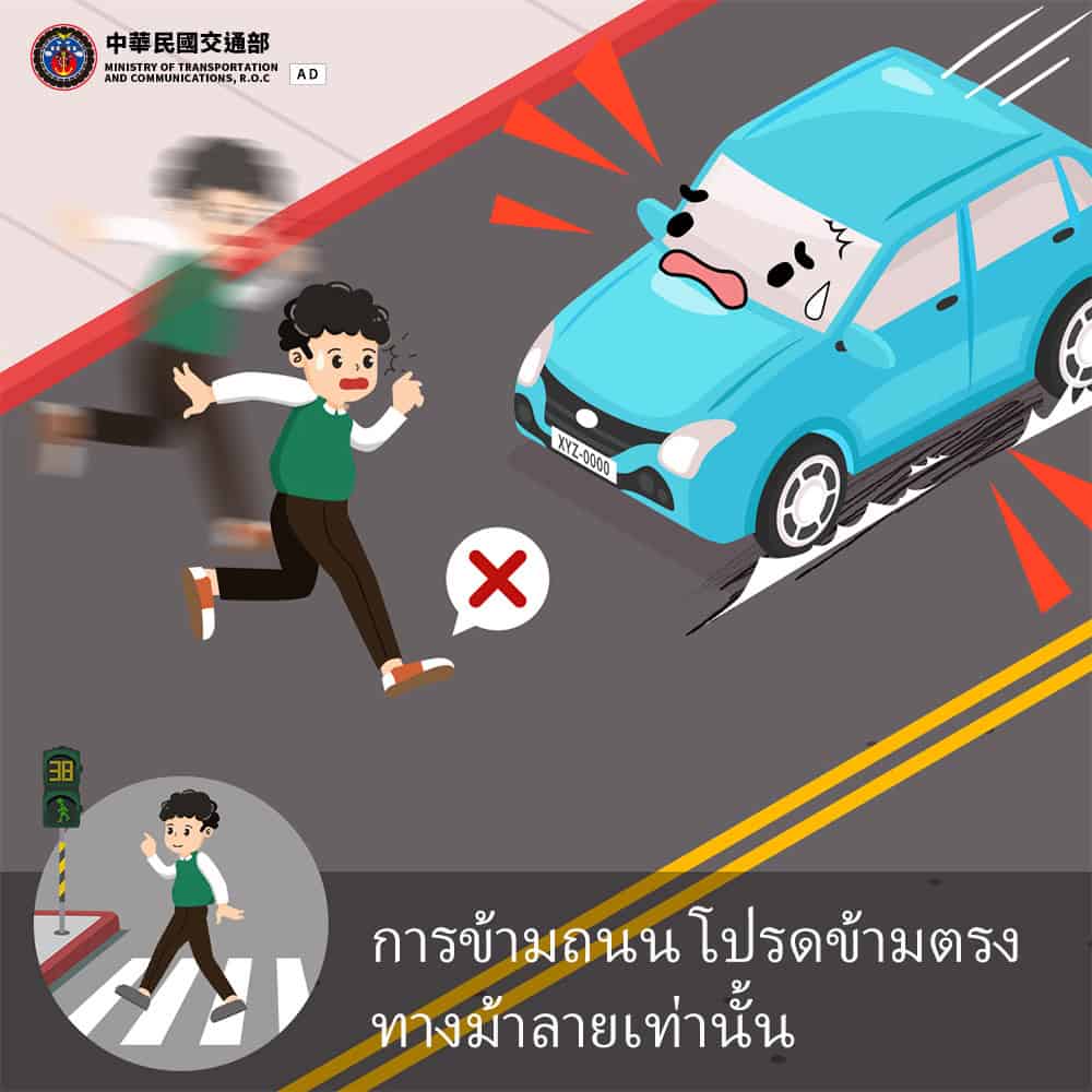 移工宣導｜穿越道路 請走行人穿越道-多國語示意圖