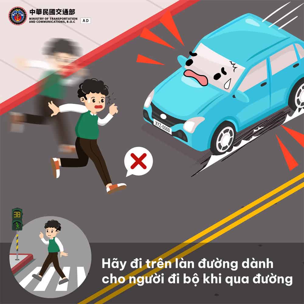 移工宣導｜穿越道路 請走行人穿越道-多國語示意圖