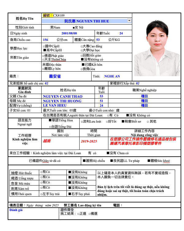 阮氏惠 NGUYEN THI HUE示意圖