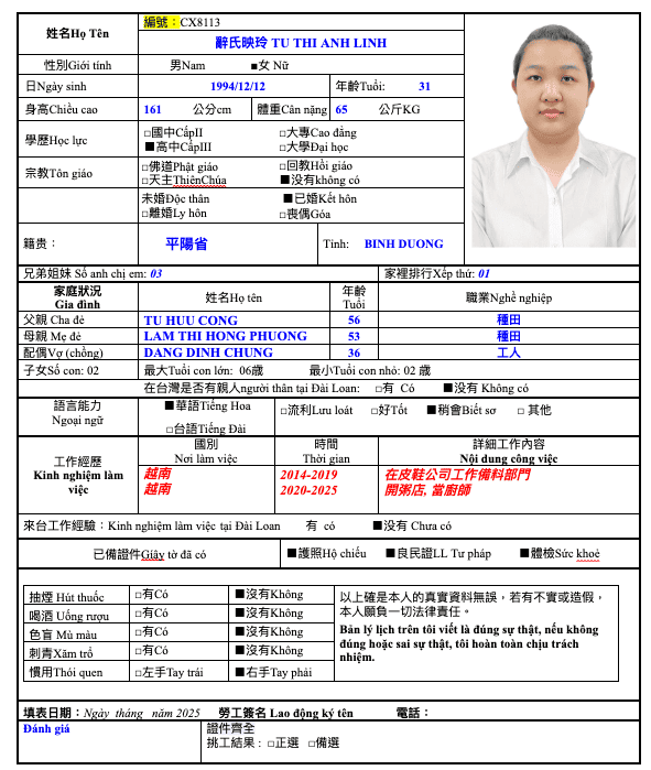 辭氏映玲 TU THI ANH LINH示意圖