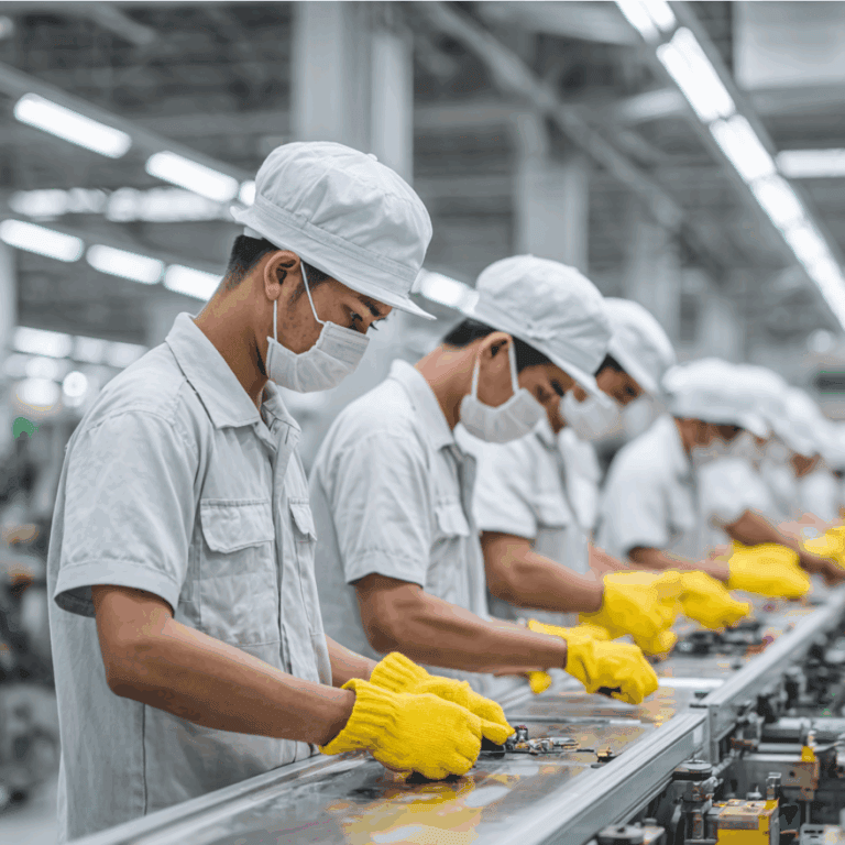 電子零件與機械科技廠外勞：2025申請資格/流程條件/薪資費用示意圖