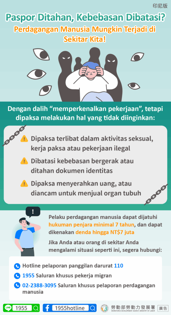 移工宣導｜護照被扣、自由受限？人口販運可能就發生在你我身邊！(宣導)-多國語示意圖