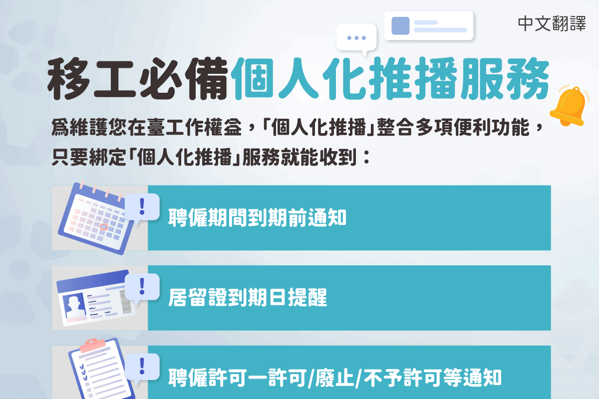 移工宣導｜移工必備個人化推播服務-多國語示意圖