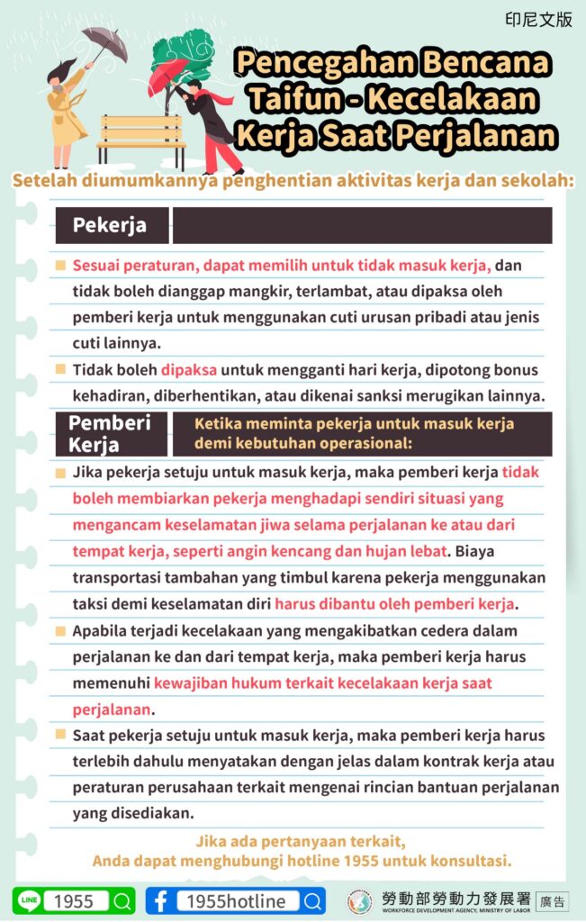 移工宣導｜颱風防災通勤職災-多國語示意圖