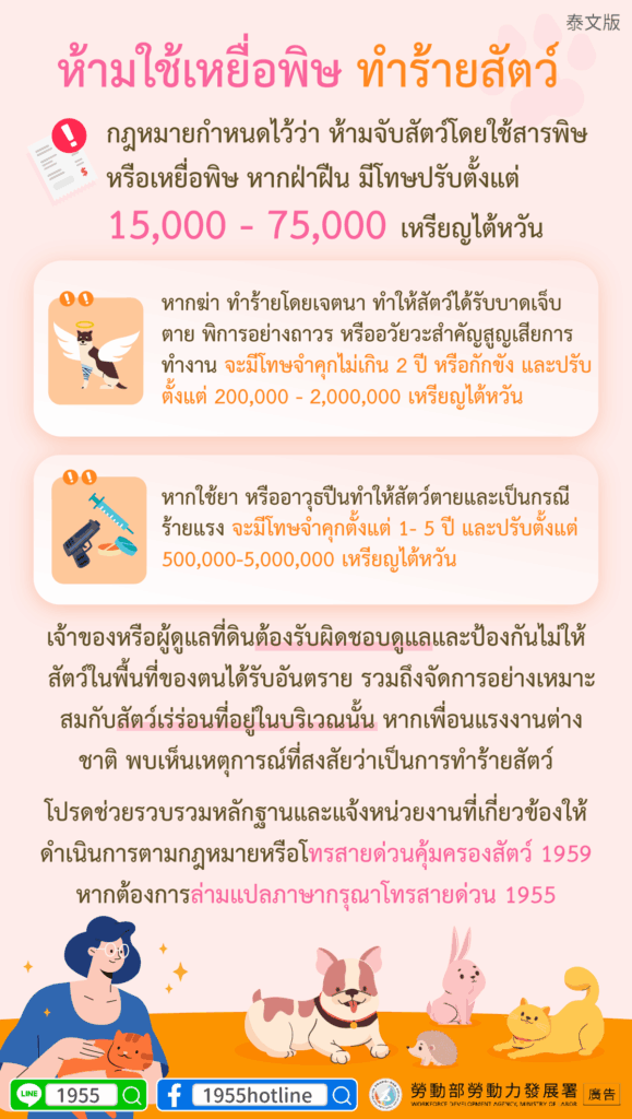 移工宣導｜勿使用毒餌傷害動物-多國語示意圖