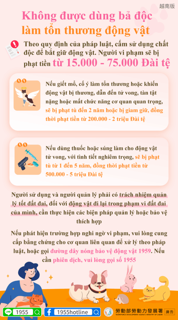 移工宣導｜勿使用毒餌傷害動物-多國語示意圖