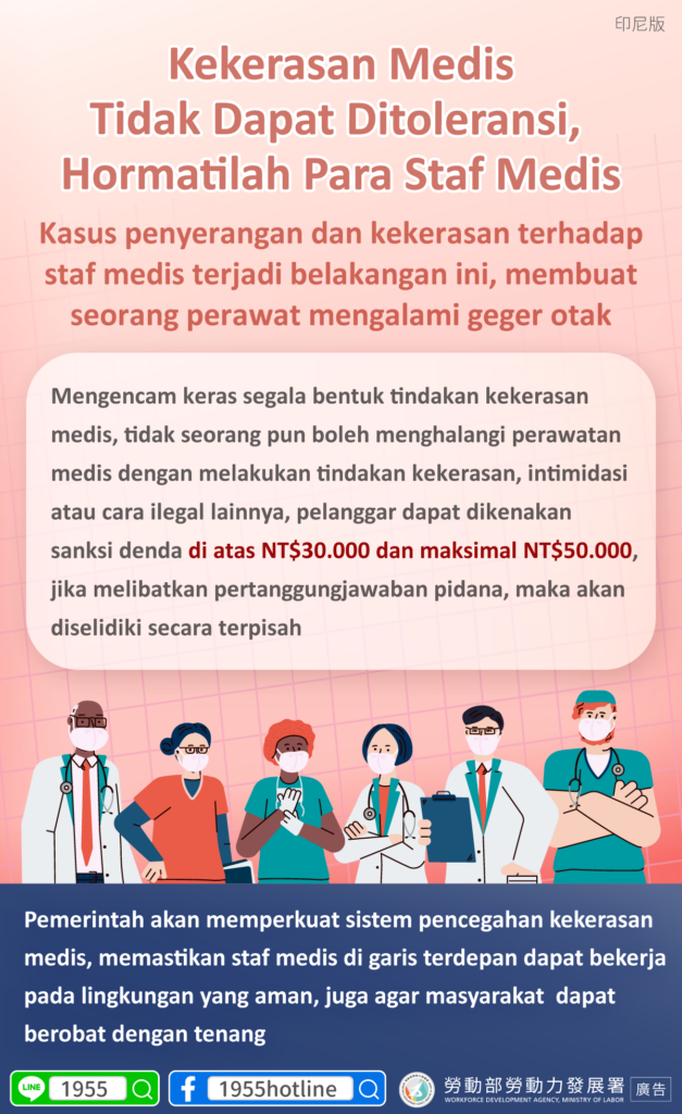 移工宣導｜醫療暴力零容忍，尊重醫療人員-多國語示意圖