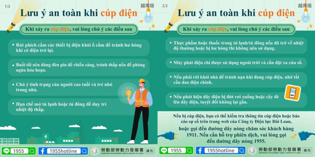 移工宣導｜停電安全事項要注意-多國語示意圖