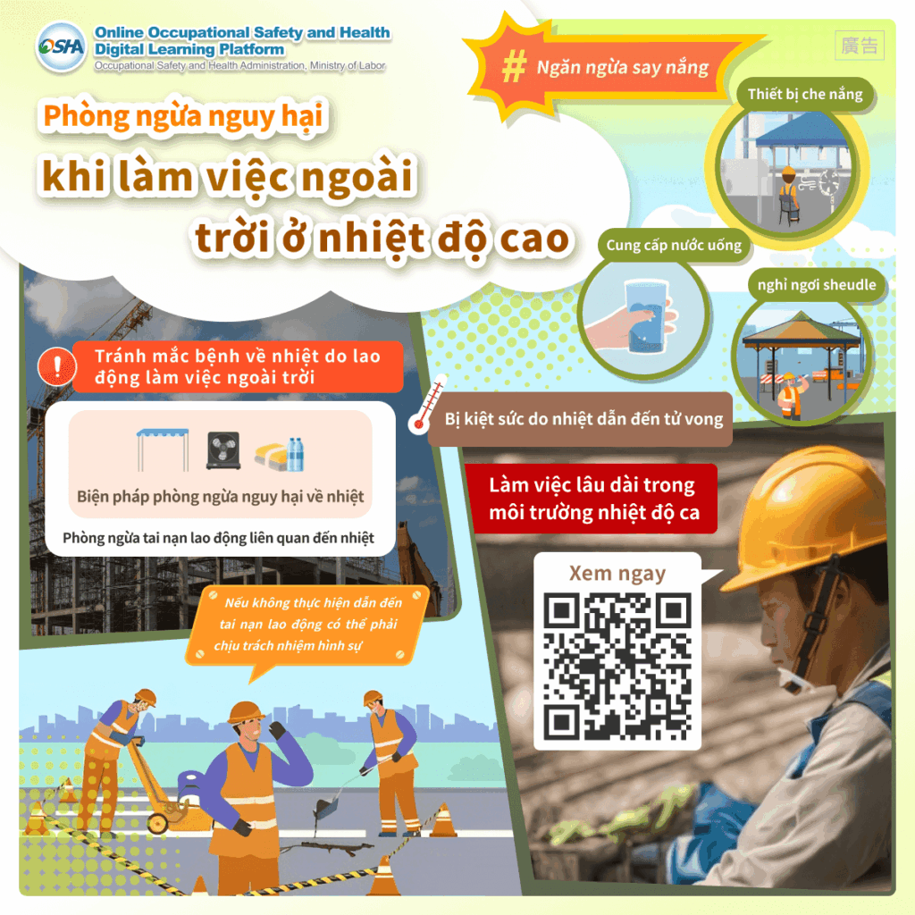 移工宣導｜戶外高氣溫作業危害預防-多國語示意圖