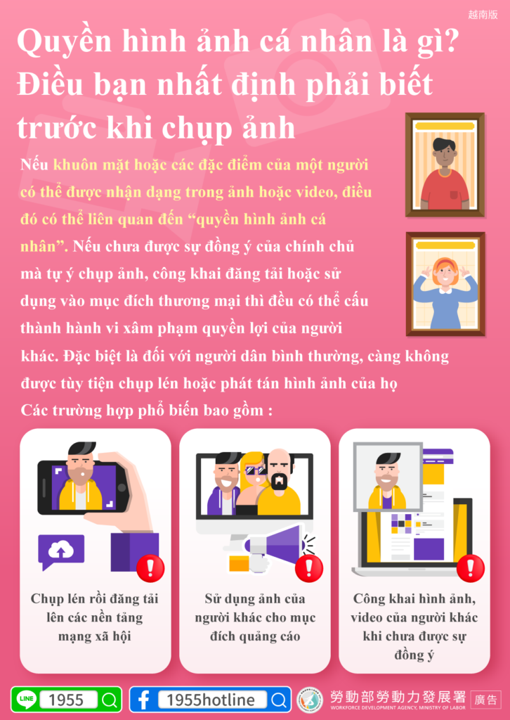 移工宣導｜肖像權是什麼？拍照前你一定要知道-多國語示意圖