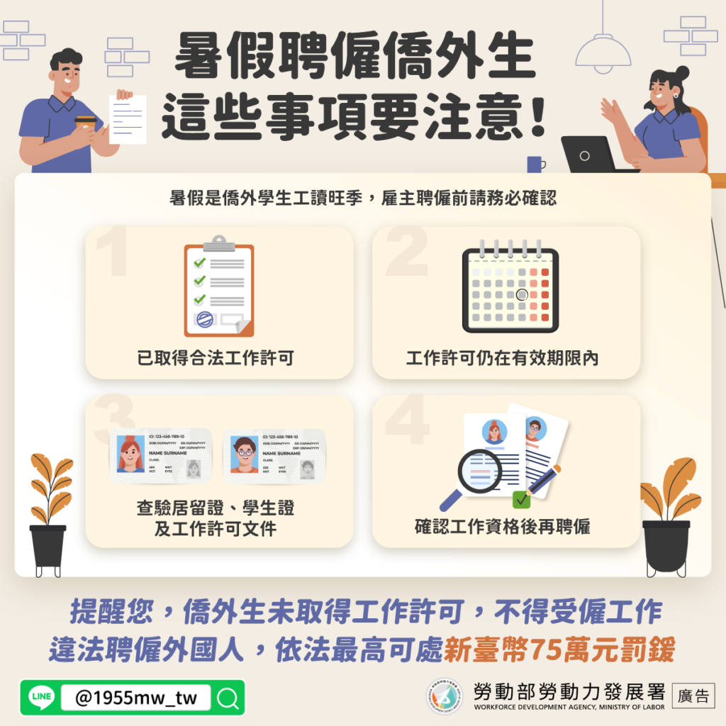 僑外生｜暑假聘僱僑外生，這些事項要注意！示意圖